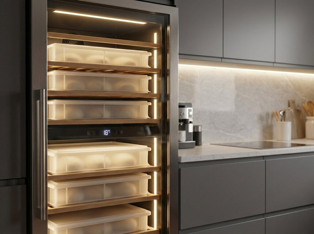 Teigballenboxen im Weinkühlschrank