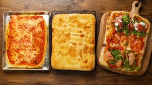 Pizza al taglio, in teglia & Focaccia – 1 Teig, 3 Varianten